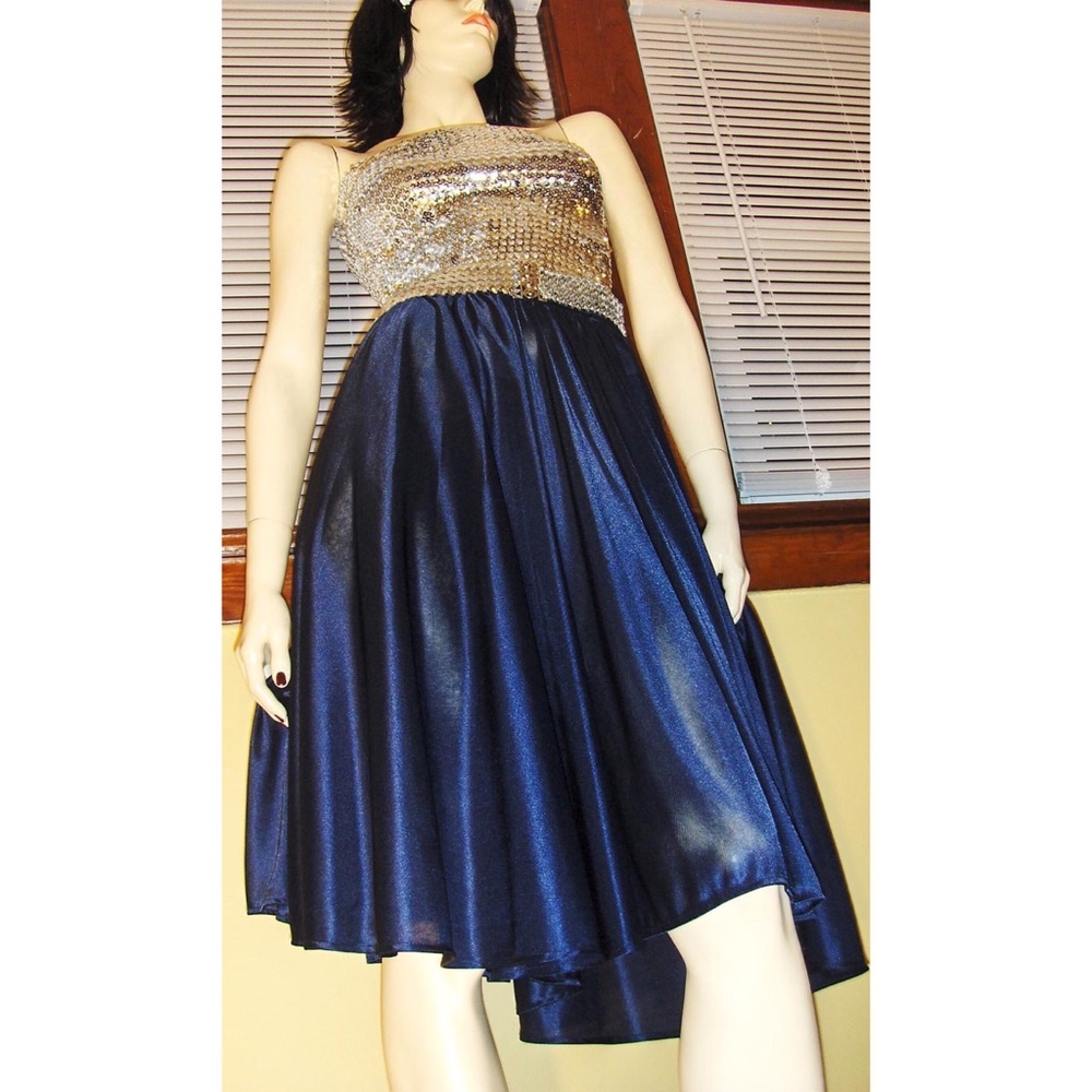 Vintage 70s DISCO GLAM 70s Blue Shimmer Polyester Skirt
